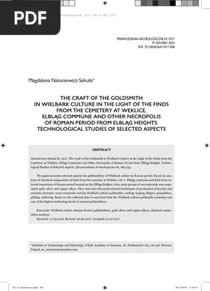 The Craft of the Goldsmith in Wielbark Culture in the Light of the Finds From the Cemetery at Weklice Elblag Commune