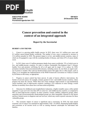 Cancer Prevention and Control in the Context of an Integrated Approach (Article)