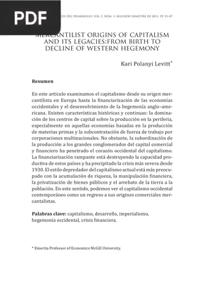 Mercantilist Origins of Capitalism and its Legacies From Birth to Decline of Western Hegemony