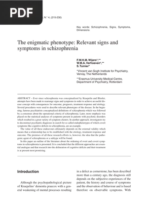 The Enigmatic Phenotype Relevant Signs and Symptoms in Schizophrenia