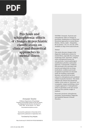 Psychosis and Schizophrenia Effects of Changes in Psychiatric Classifications on Clinical and Theoretical Approaches to Mental Illness