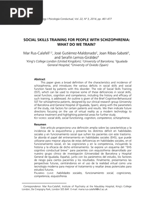 Social Skills Training for People with Schizophrenia What Do We Train