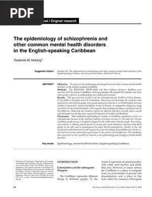The Epidemiology of Schizophrenia and Other Common Mental Health Disorders in the English speaking Caribbean (Article)