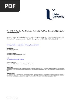 The 1905-07 Russian Revolution as a Moment of Truth: An Overlooked Contribution from Menshevism