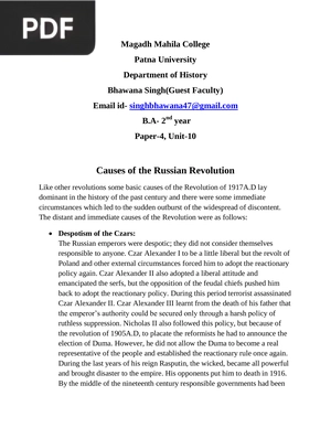 Causes of the Russian Revolution (Article)