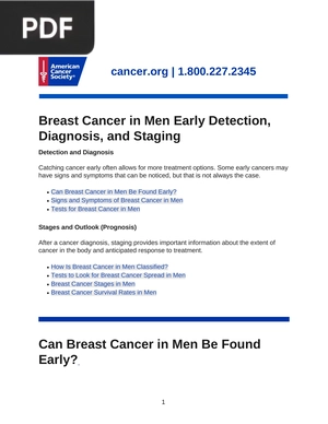 Breast Cancer in Men Early Detection, Diagnosis, and Staging