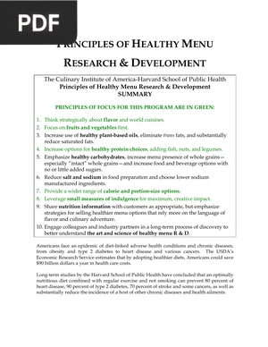 Principles of healthy menu research & development