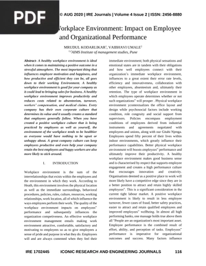 A Healthy Workplace Environment: Impact on Employee and Organizational Performance (Article)
