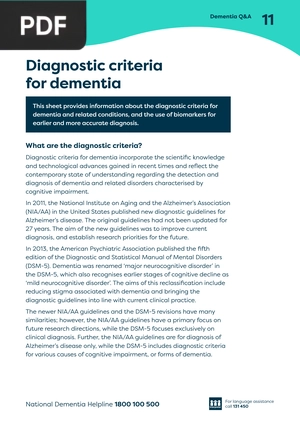 Diagnostic criteria for dementia