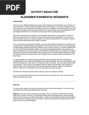 Activity ideas for alzheimer’s - dementia residents (Article)