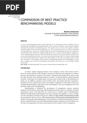 Comparison of best practice benchmarking models (Article)
