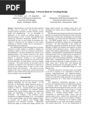 Benchmarking: A Process Basis for Teaching Design (Article)