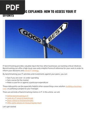 It benchmarking explained: how to assess your it efforts (Article)