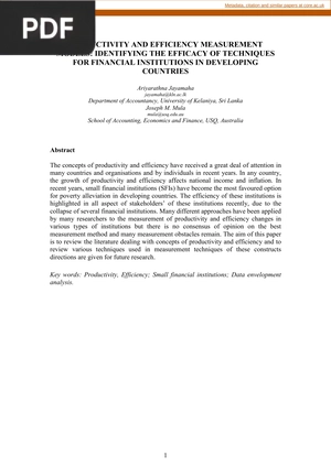Productivity and efficiency measurement models: identifying the efficacy of techniques for financial institutions in developing countries