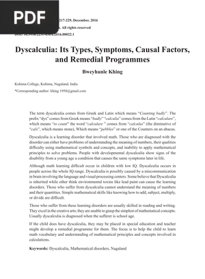 Dyscalculia: Its Types, Symptoms, Causal Factors, and Remedial Programmes