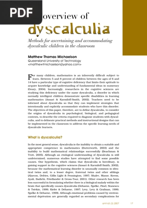 An overview of dyscalculia (Article)