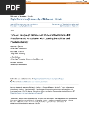Types of Language Disorders in Students Classified as ED