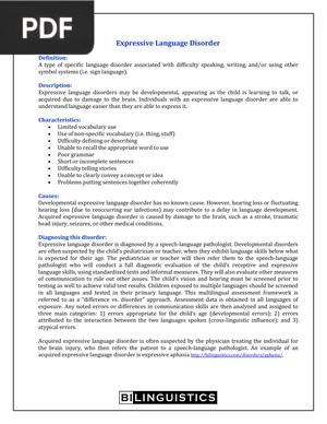 Expressive Language Disorder (Article)