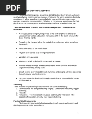 Communication disorders activities (Article)