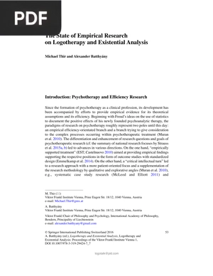 The State of Empirical Research on Logotherapy and Existential Analysis
