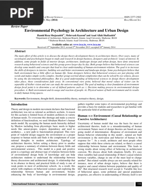 Environmental Psychology in Architecture and Urban Design (Article)