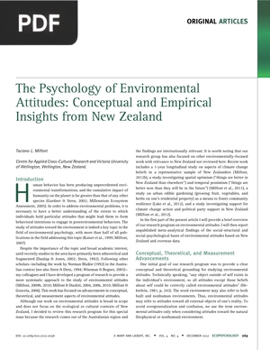 The Psychology of Environmental Attitudes - Conceptual and Empirical Insights from New Zealand