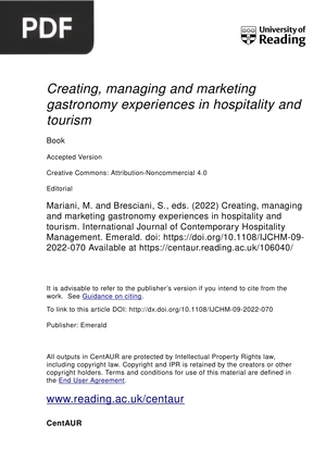 Creating, managing and marketing gastronomy experiences in hospitality and tourism
