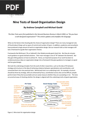 Nine Tests of Good Organisation Design (Article)