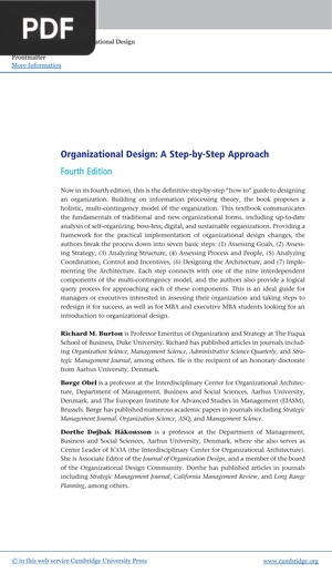 Organizational Design; A Step-by-Step Approach