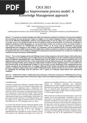 Continuous Improvement process model: A Knowledge Management approach (Article)