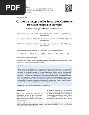 Corporate Image and its Impact on Consumer Decision Making in Slovakia