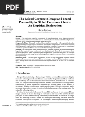 The Role of Corporate Image and Brand Personality in Global Consumer Choice - An Empirical Exploration