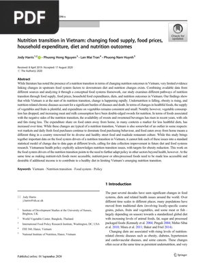 Nutrition transition in Vietnam: changing food supply, food prices, household expenditure, diet and nutrition outcomes