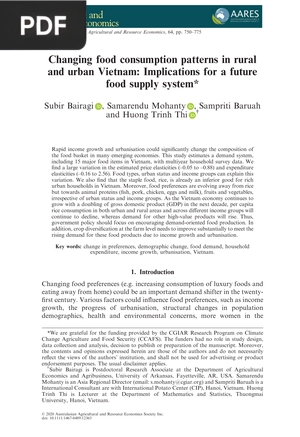 Changing food consumption patterns in rural and urban Vietnam: Implications for a future food supply system