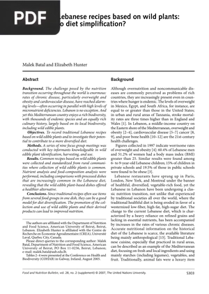 Traditional Lebanese recipes based on wild plants:  An answer to diet simplification? (Article)