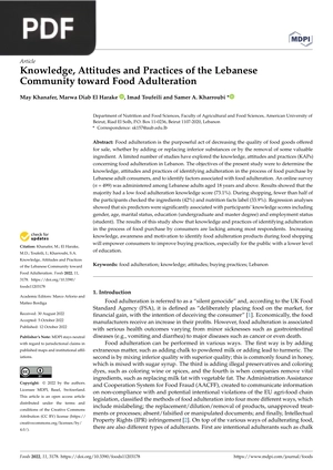 Knowledge, Attitudes and Practices of the Lebanese Community toward Food Adulteration