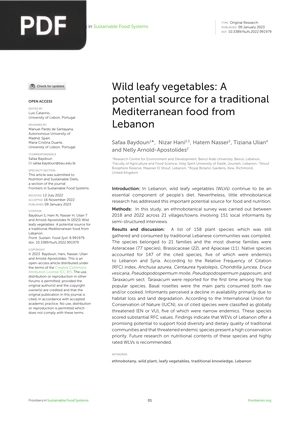 Wild leafy vegetables: A potential source for a traditional Mediterranean food from Lebanon