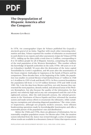 The Depopulation of Hispanic America after the Conquest