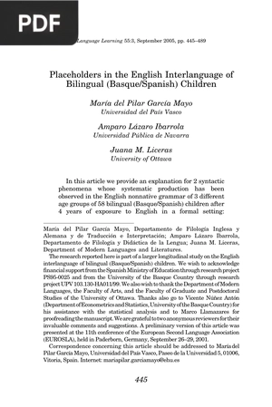 Placeholders in the English Interlanguage of Bilingual (Basque/Spanish) Children