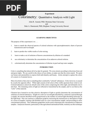 Colorimetry: Quantitative Analysis with Light (Article)