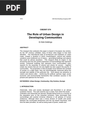 The Role of Urban Design in Developing Communities