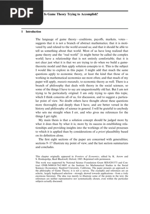 What Is Game Theory Trying to Accomplish?