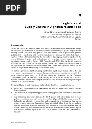 Logistics and Supply Chains in Agriculture and Food
