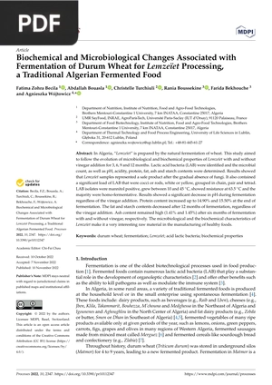 Biochemical and Microbiological Changes Associated with Fermentation of Durum Wheat for Lemzeïet Processing