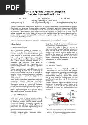 Proposal for Applying Telematics Concept and Analyzing Economical Model in Site (Article)