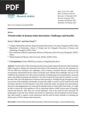 Virtual reality in human-robot interaction: Challenges and benefits