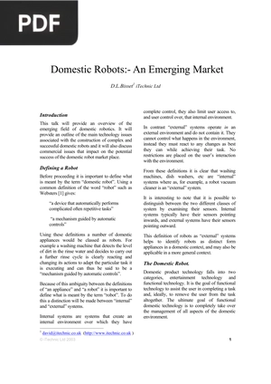 Domestic Robots:- An Emerging Mark