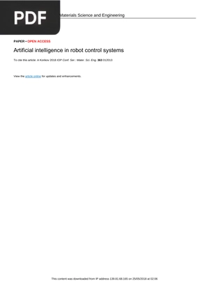 Artificial intelligence in robot control systems (Article)