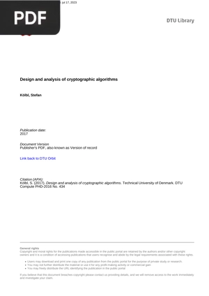Design and analysis of cryptographic algorithms