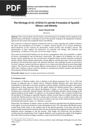 The Heritage of AL-ANDALUSand the Formation of Spanish History and Identity